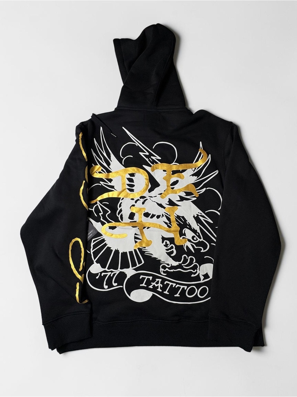 NWT Ed Hardy Black Fire Skull Tattoo Pullover Hoodie Size L EHM1300-58 - Picture 6 of 15